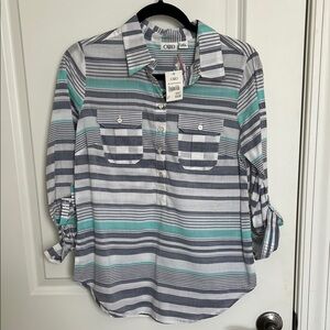 Cato Teal and Gray Striped Shirt